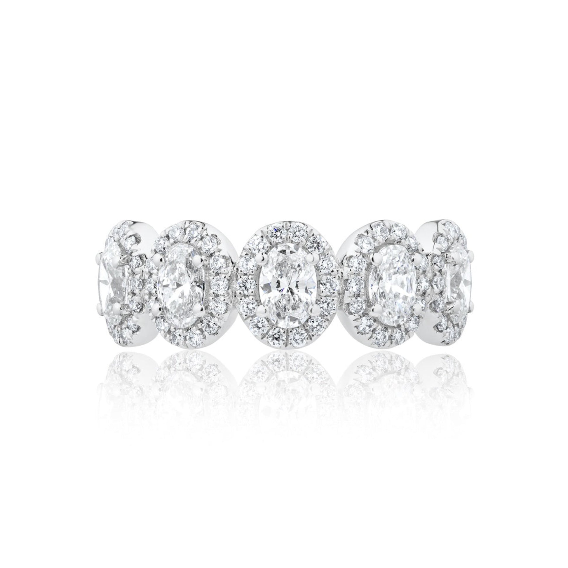 Oval 5 Diamond Halo Ring | 18ct White Gold