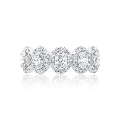 Oval 5 Diamond Halo Ring | 18ct White Gold
