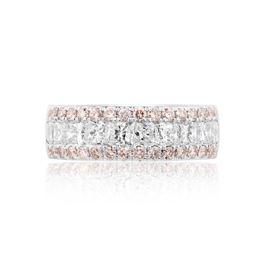 Three Row Pink & White Diamond Band | 18ct White Gold