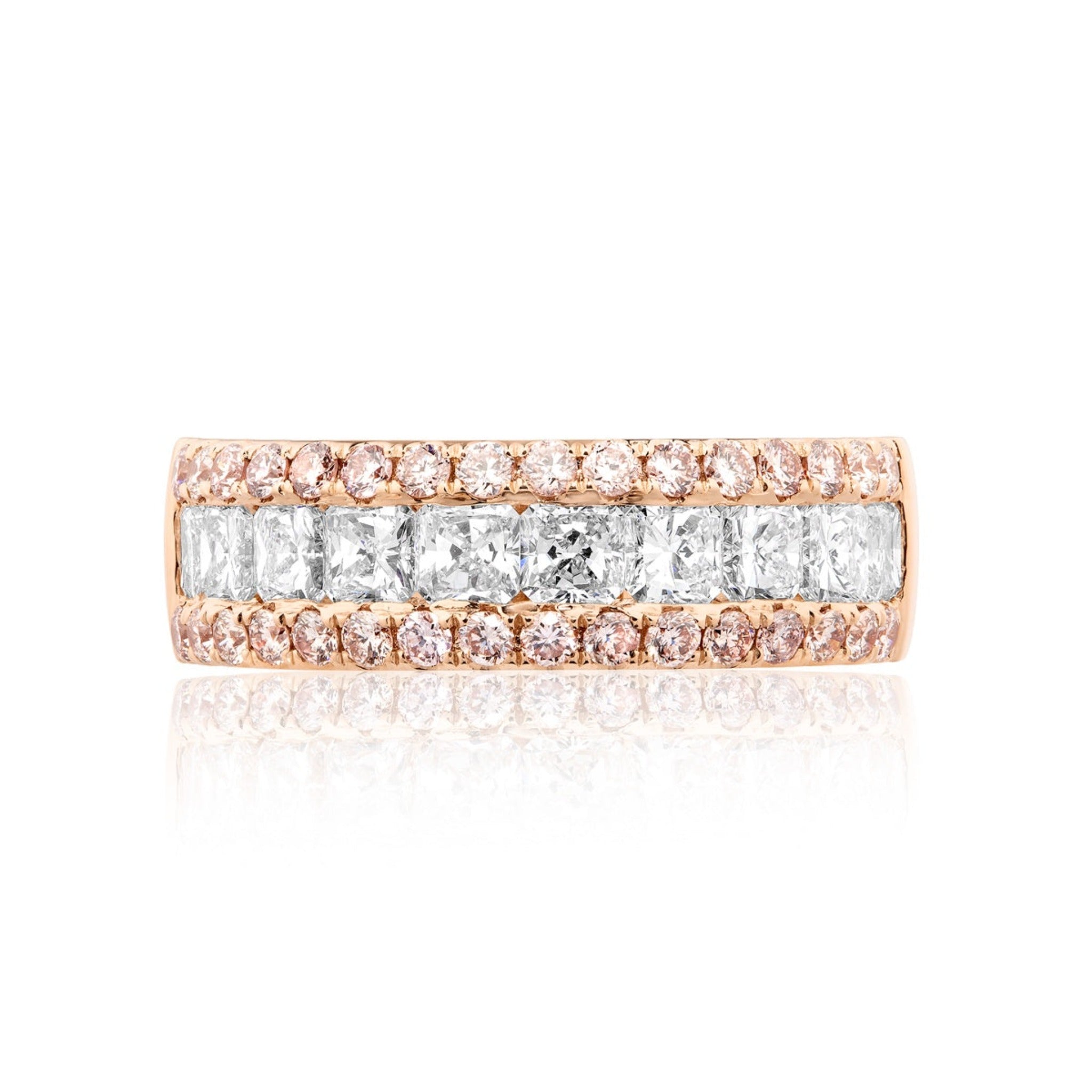 Three Row Radiant Pink & White Diamond Band | 18ct Rose Gold