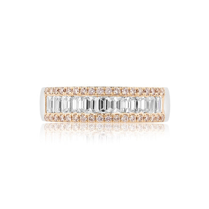 Emerald 3 Row Pink & White Diamond Ring | 18ct White & Rose Gold