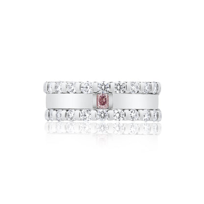 Radiant Pink Diamond & White Diamond Stacked Rings | 18ct White Gold
