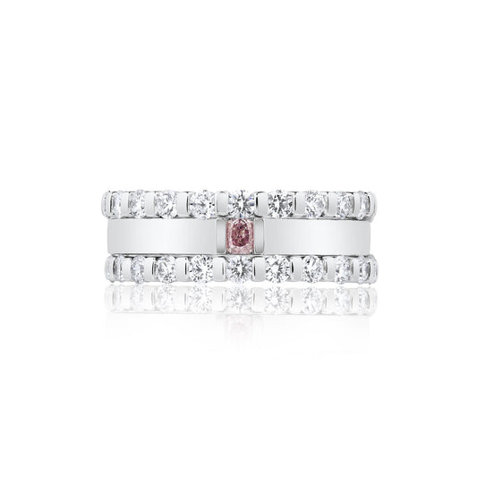Radiant Pink Diamond & White Diamond Stacked Rings | 18ct White Gold