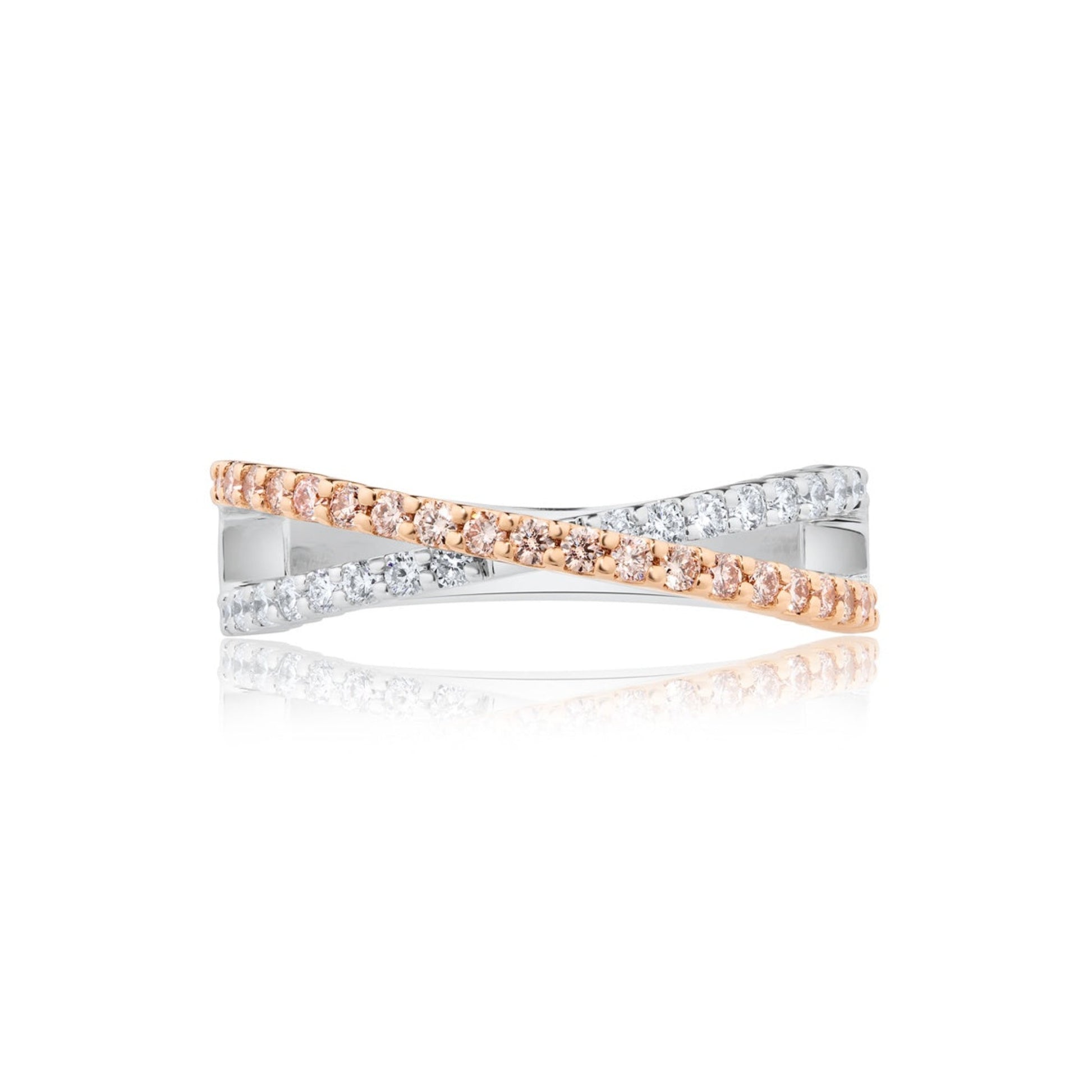 Cross Over Pink & White Diamond Ring | 18ct Rose & White Gold