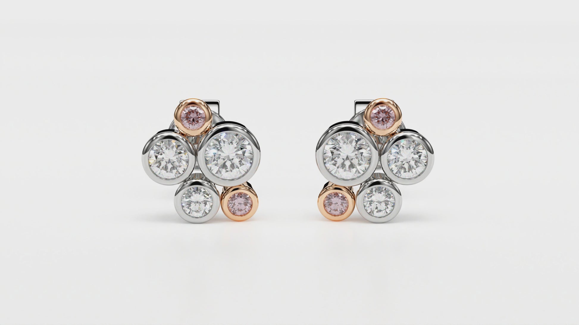 Bezel Set Pink Diamond Stud Earrings | 18ct White & Rose Gold