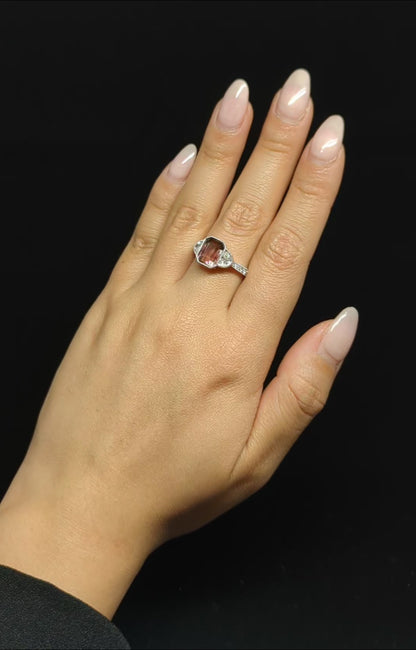 Bi Colour Tourmaline and Half Moon Diamond Ring